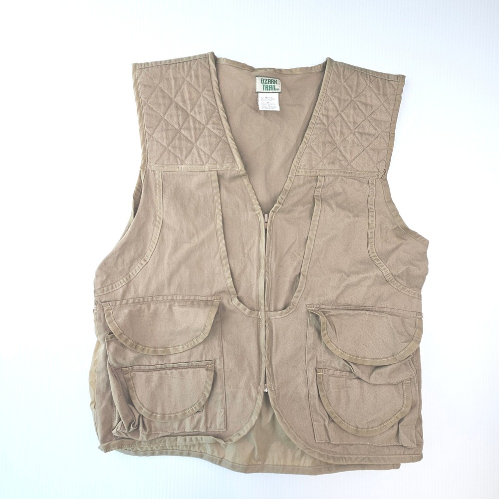 Vintage Ozark Trail Mens M Tan Cotton Utility Field Vest Fly Fishing Gorpcore